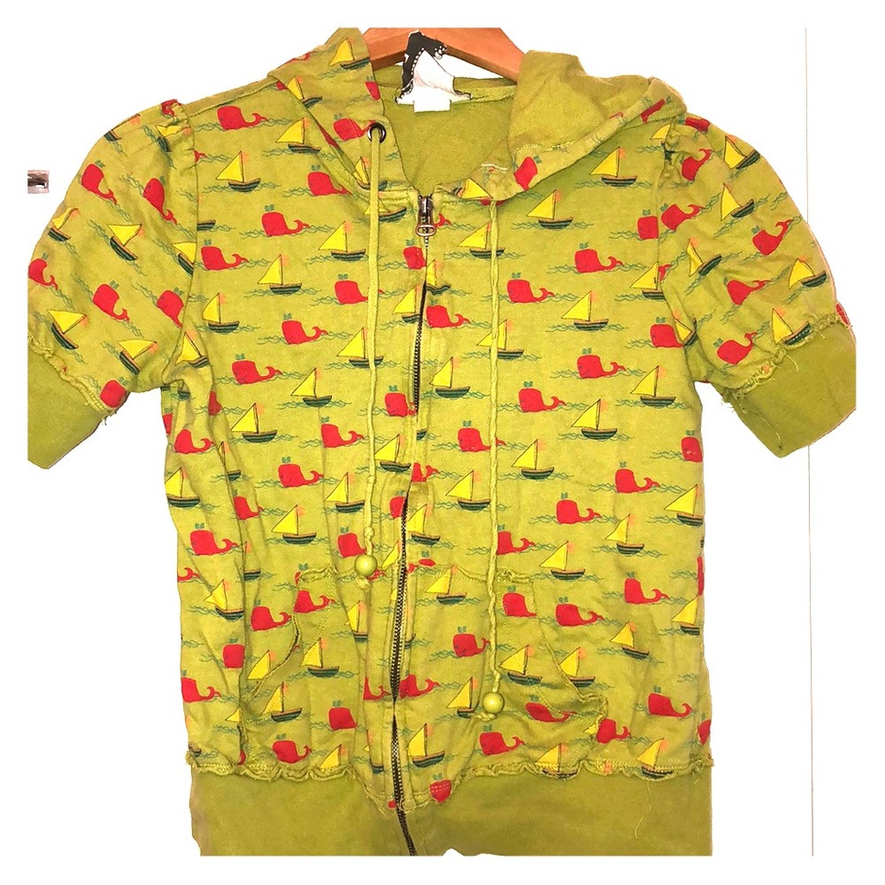 Whale and boat print short sleeve hoodie